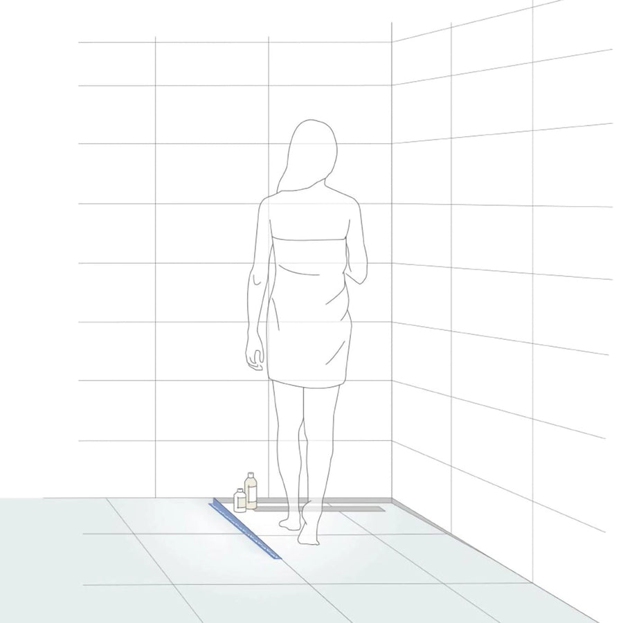 Illustration eines verbauten linken Gefällekeils mit Frau in Dusche #A0002316 #A0002320 #A0002319 #A0003894 #A0002321 #A0002322 #A0002323 #A0004142 #A0002324 #A0002325 #A0002326 #A0004143 #A0005197 #A0005198 #A0005199 #A0005200