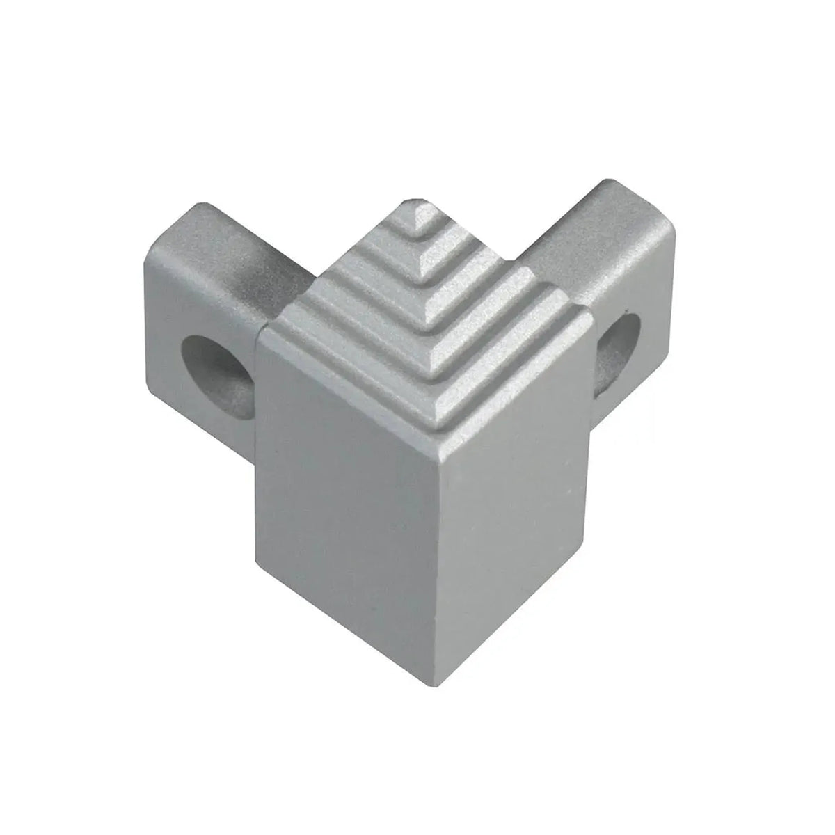 Silberne Stufenprofil Squarestep Außenecke in Detailansicht mit geriffelter Oberseite #A0004647
#A0004655
#A0004663
