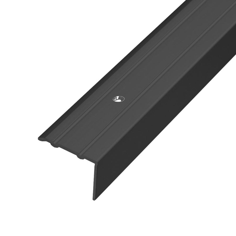 Gebohrtes Stufenprofil aus Aluminium schwarz matt in L-Form und geriffelter Oberfläche  #A0005114 #A0005117