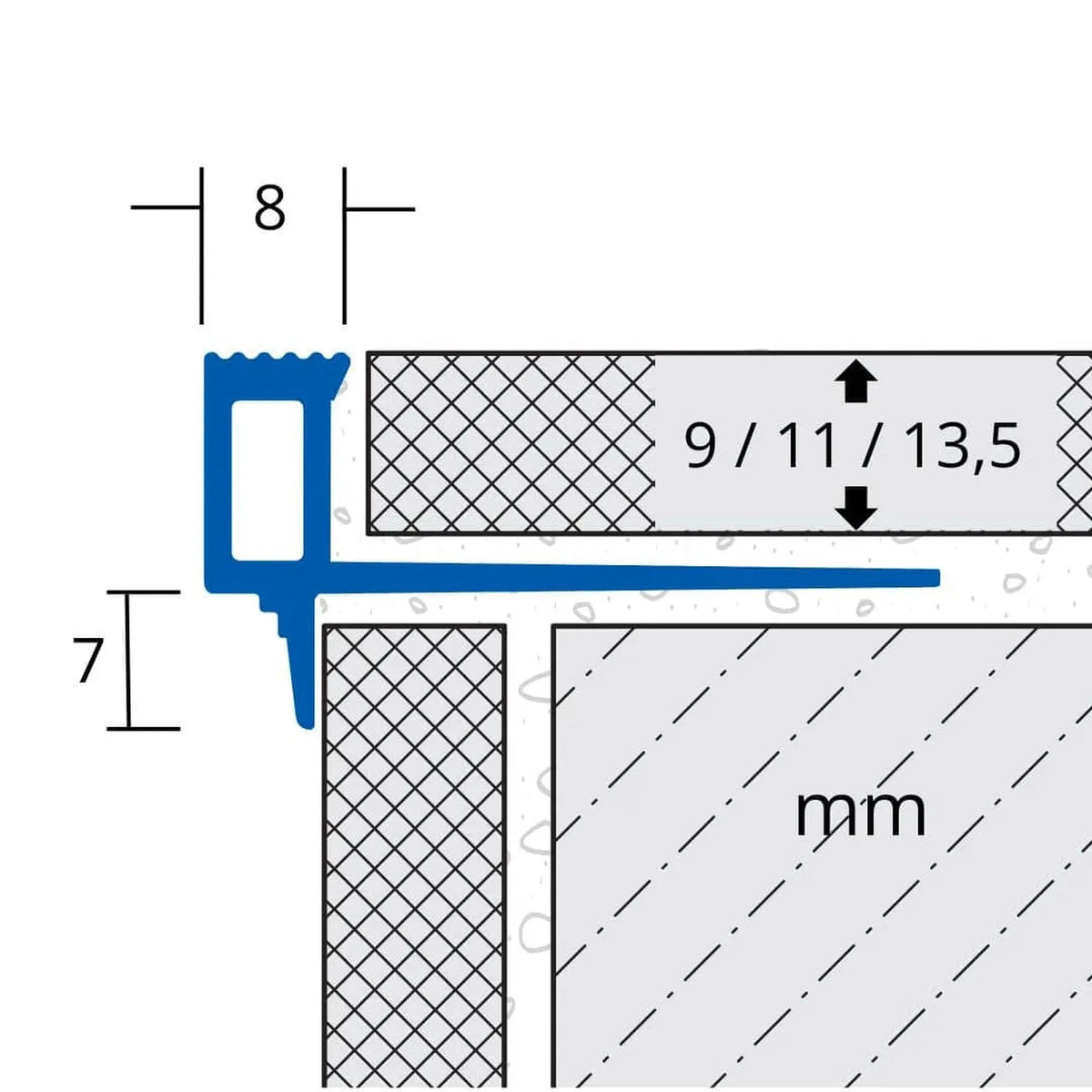 Dimensioned drawing of the stair profiles Squarestep