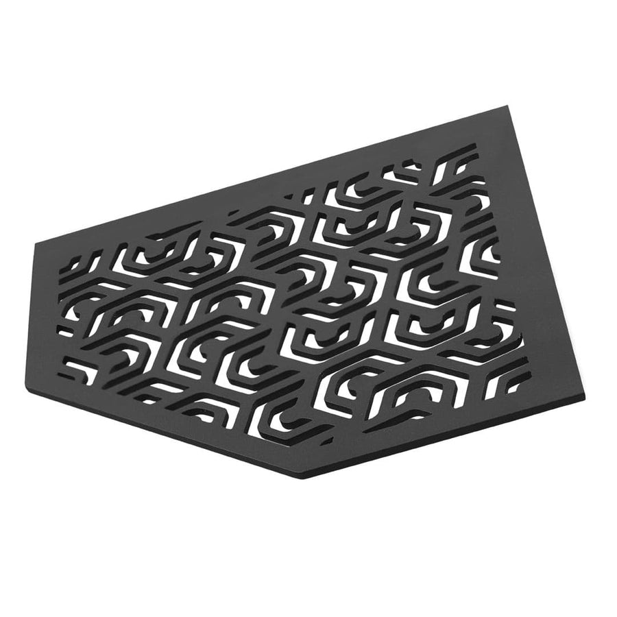 Detailbild schwarze TI-SHELF fünfeckige Eckablage Aluminium mit Penta-Muster #A0004294