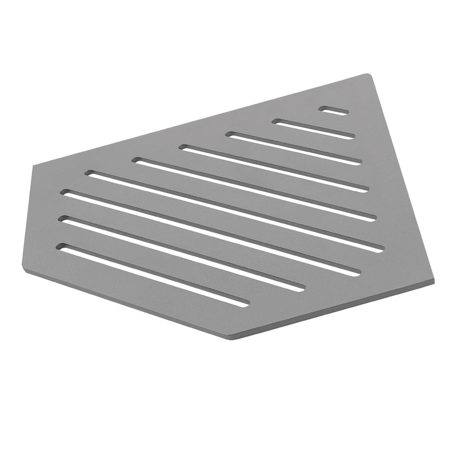 Detailbild betongraue TI-SHELF fünfeckige Eckablage Aluminium mit Line-Muster #A0004308