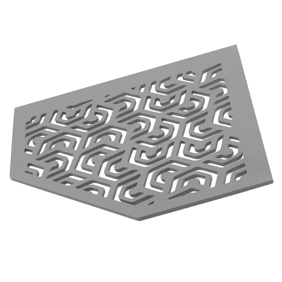 Detailbild betongraue TI-SHELF fünfeckige Eckablage Aluminium mit Penta-Muster #A0004310