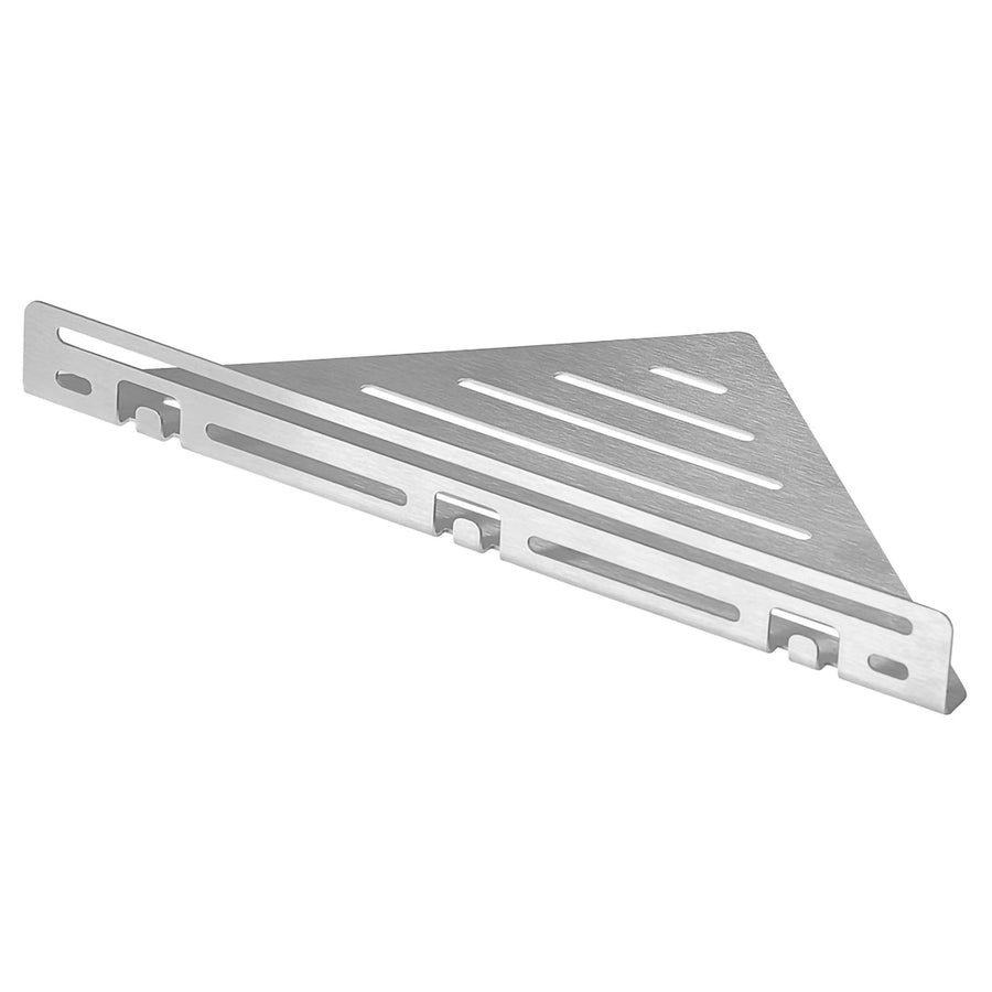 Detailbild TI-SHELF dreieckige Edelstahlablage mit Line-Muster und Reling #A0004345