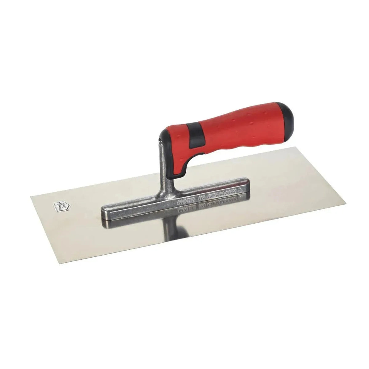 Smoothing trowel without serration with red plastic handle