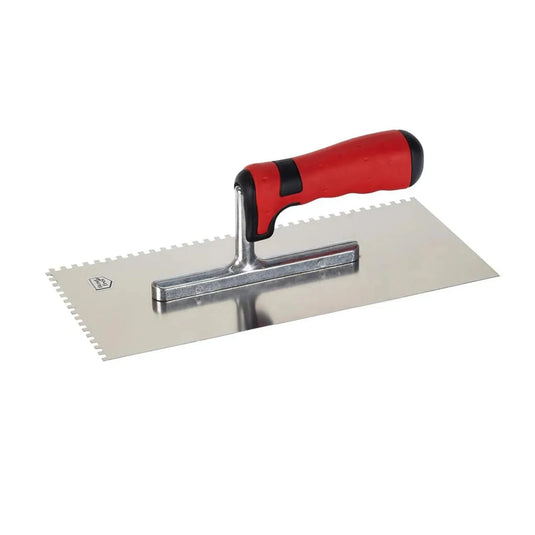 Glättekelle mit roten Kunststoffgriff und 4 x 4 mm Zahnung #A0003028
