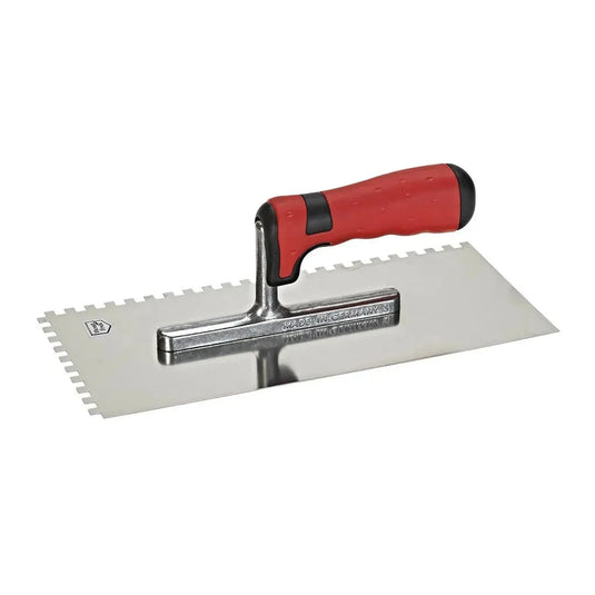 Glättekelle mit roten Kunststoffgriff und 6 x 6 mm Zahnung #A0003029
