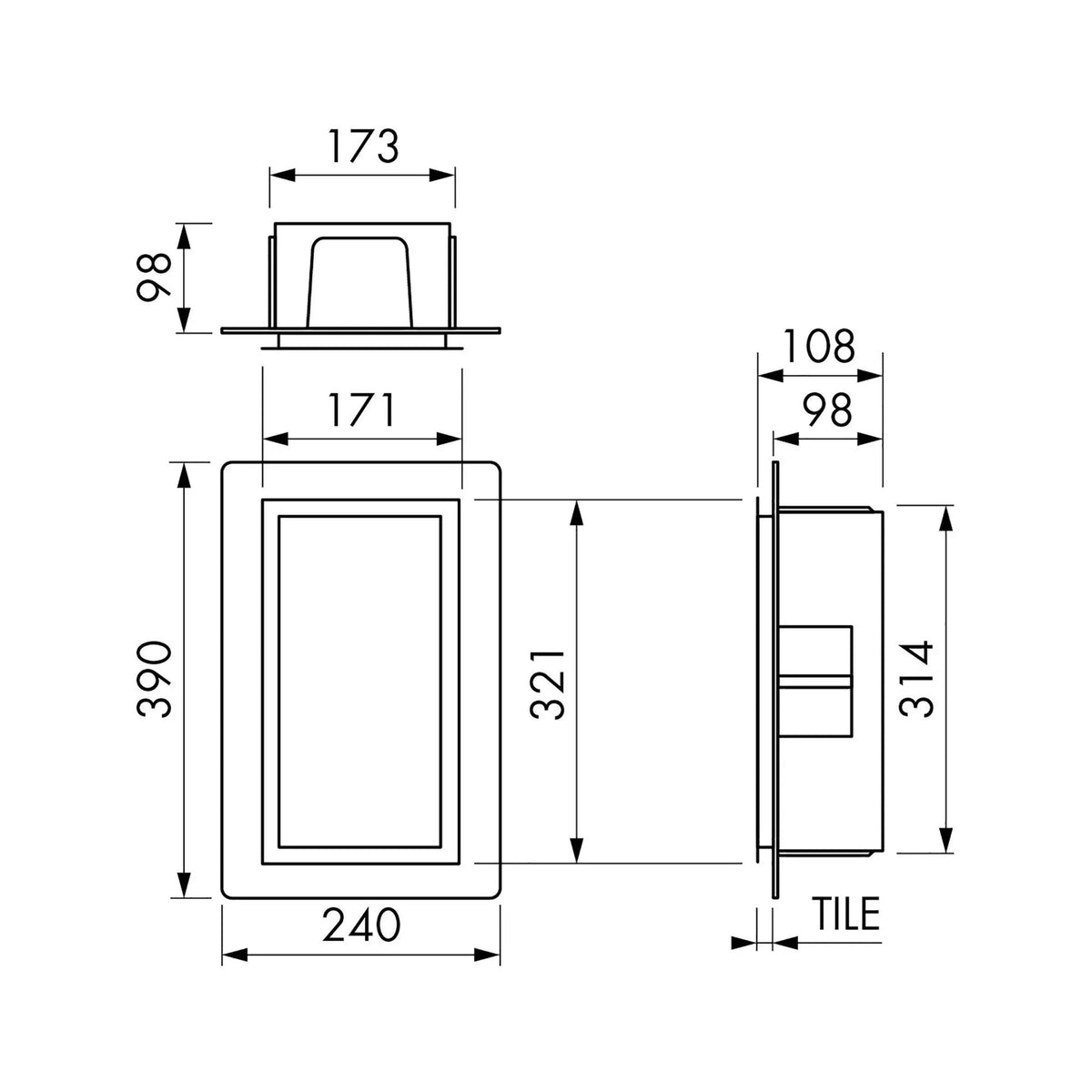 Wandnische aus Edelstahl technische Zeichnung 150x300 mm 
#A0005355
#A0005356
#A0005357
#FR0005355
#FR0005356
#FR0005357